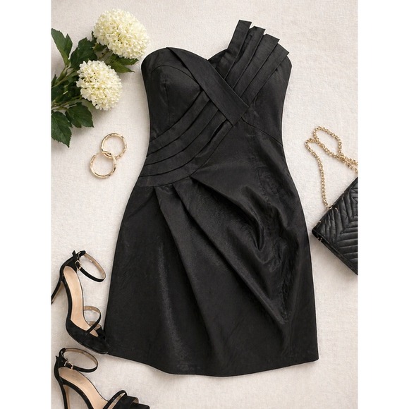 twentyone Dresses & Skirts - Twentyone Womens Black One Shoulder Pleated Cocktail Mini Dress JM213 Size L